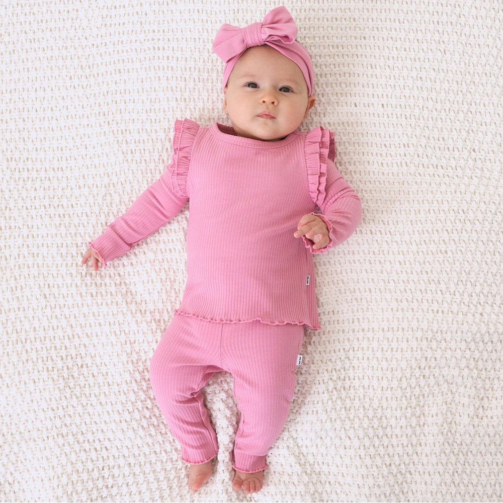 Little Sleepies Garden Rose Long Sleeve Flutter Lettuce Tee, Size 12-18 Months